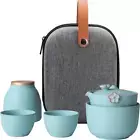 Chinese Tea Set with 3 Teacups for Cyan Matte Ceramic Kung Fu Gaiwan Teapot