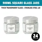 24x Square Glass Jars 900ML Metal Lid Food Storage Container Candy Canister