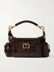 [Chloé] Chloé - Camera Glossed Textured-leather Shoulder Bag - Dark brown - One size One size Brown