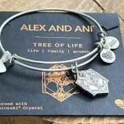 Alex and Ani "TREE OF LIFE" Silver Amber Swarovski Charm Adj Bracelet w/Card NWT