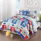 Nautical Anchor Lighthouse Quilt Set Costal Sailboat Fish Ship Wheel Quilt Set