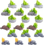 Totority Micro Landscape Decorations Set 18 Pcs Resin Figurines Miniature Stone Grass Models Plant Pot Accessories Bonsai Art