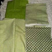 Lot of Green Fabric Prints Dots Flowers Geometric Shapes