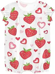 [miaozhen] Romper Infant Girl Ruffled Sleeve Bodysuit Jumpsuit Cotton New-Born Bodysuit 12M Strawberry Country Style Valentines vestidos de bebes de 3a 24 meses, Strawberry Country Style Valentines