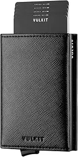 [VULKIT] Pop up Wallet Minimalist Cash Wallets RFID Blocking Leather Smart Credit Card Holder with Magnetic Closure for Men(Cross Black)