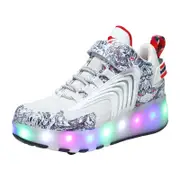 Nevenka Kids LED Roller Skates Fashion Sneakers with Double Wheel-8088-White