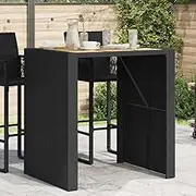 Bar Table Outdoor Acacia Wood Top Black Poly Rattan, High Cocktail Tables for Patio, Party, Bistro, Dining, Round Portable 105x80x110 cm