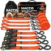 Ratchet Tie Down Straps, 2340lb Break Strength, 4pc 1inch x 16FT Tie Down Strap Set with Padded Handles & Coated S Hook W/Safety Clip, Cargo Strap Tie Down for Motorcycle, Truck (Orange)