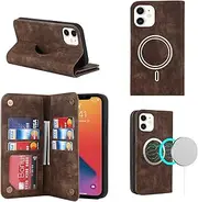 GoshukunTech Case for iPhone 12 Mini Case Wallet Leather[Support Magsafe Charging][4 Card Holders] with Stand Feature Protective Shockproof Folio Flip Cover for iPhone 12 Mini(5.4")-Brown