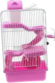CIYODO Luxury Three Layer Hamster Cage Portable Pet House for Small Animals Durable Design with Multi Storey Slide Platform Pink Colour for Hamsters and Small Pets