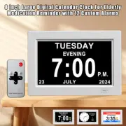 8 inch LED Dementia Digital Calendar Clock Alarm Extra Large Day/Week/Month/Year
