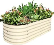 Raised Garden Bed 150x60x43cm, 4-in-1 Zinc-Aluminum-Magnesium Coated Steel Planter Box, Rust-Resistant Outdoor Metal Garden Bed for Vegetables, Flowers, Herbs & Fruits-Pearl White