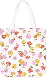 [Kate Spade New York] Canvas Tote Bag for Women, Cute Tote Bag for Work or Teacher, Canvas Beach Bag, Book Tote with Pocket, Spring Pansies, Spring Pansies
