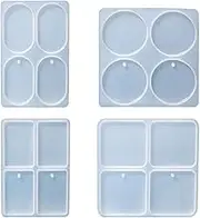 CoolDIY Silicone Molds Resin Pendant Casting Mould - 4 Unique Shapes Inlcuding Elliptical, Circular, Rectangular, Square - DIY Epoxy Resin Casting Mold for Earrings, Pendants (Group A)