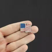 4 USA Flag Charms Silvertone Enamel E068