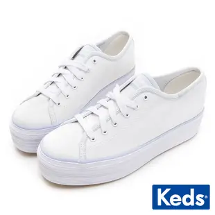 Keds TRIPLE UP 小心機粉彩滾邊厚底帆布鞋-白/淺藍