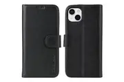 For iPhone 14 Plus Case iCoverLover Black Genuine Cow Leather Wallet Folio Cover