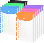 Plastic Wallets A4 Punched Pockets, 12 PCS Expandable Plastic File Folders A4 PlasticFolder Waterproof Pockets Files Envelope with Snap Button Top Opening Document Folders for School Office Home
