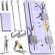 Foldable Pilates Reformer Machine Board Set, Multi Ab Roller Exercise Wheel with Elbow Support & Automatic Rebound, Pilates Board Resistance Rope & Timer, Abdominal Exercise Equipment Purple