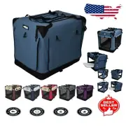 Spacious 4-Door Soft Dog Crate - Collapsible with Washable Cover & Curtains