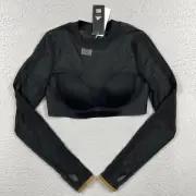 Adidas Ivy Park Top Womens Medium Black LS Mesh Cropped Active Athleisure New