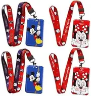 Lanyard Neck Strap Mickey Minnie Mouse Lanyard with Card Holder Waterproof Mickey Mouse Badge ID Card Holders Minnie Badge Detachable Card Holder Keys Office School Supplies