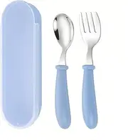 Taoluwin Toddler Cutlery, Kids Cutlery Set, On The Go Fork and Spoon Set, Toddler Silicone Stainless Steel Utensils Spoon Fork, for Baby BPA Free with Silicone Holding