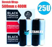 Stretch Film 500mm x 400m Pallet Wrap 25UM BLACK CLEAR (4.6kg/Roll)