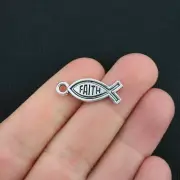 BULK 50 Faith Charms Antique Silver Tone Faith Fish - SC3654