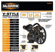 MCGRAW 2 HP 155 PSI V-Style Single Stage Cast Iron Air Compressor Pump