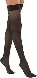 JOBST UltraSheer Diamond Pattern Compression Stockings, 15-20 mmHg, Thigh High, Silicone Dot Band, Closed Toe, Classic Black, Medium