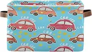 Whimsical Cartoon Cars Blue Fabric Organizer Bin, Collapsible Decorative Collapsible Storage Bin with Handle for Home/office
