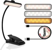 LUTW 24 LED Rotatable Book Light, 3 Eye-Friendly Colours and 5 Brightness Reading Light, Stepless Dimming, 1000mAh Rechargeable Clip on Light, Long Battery Life, Flexible Arm, Lightweight, White
