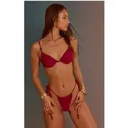 Magenta Ruched Mesh Panel Cup Bikini Top, Magenta