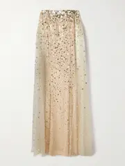 [Jenny Packham] Jenny Packham - Cape-effect Embellished Tulle Gown - Gold - UK 16 UK 16 Gold