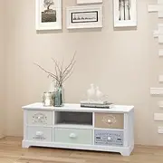TV Table Stand Storage Cabinet, 100 cm Length Entertainment Unit, Wood Entertainment Unit TV Stand Cabinet with 5 Drawers and 1 Compartment for Living Room Bedroom