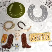 Horseshoe metal cutting Die & chipboard w cowboy stickers