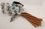 Western Bracelet Wrap Around turquoise & silver Beads Memory Wire NEW Shyann