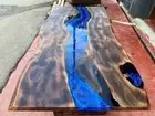 84"x42" Blue Epoxy River Table Top, Epoxy Dining Table, Walnut Wood Epoxy Table