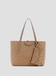 GUESS Women's Eco Brown Logo Brenton Tote Bag, Faux Leather