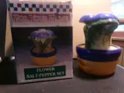 Blue/White Flower Ceramic Salt And Pepper Shaker Set (Potted) In Original Box