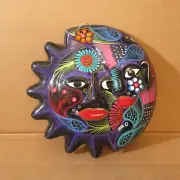 Pottery Wall Hanging Plaque Decor Terra Cotta Sun Moon Faces Mexico Boho Hippie