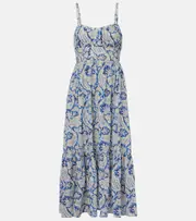 [Ulla Johnson] Ulla Johnson Nadine floral cotton-blend midi dress AU 10 blue