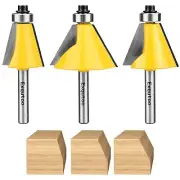 3 Piece Chamfer Router Bit Set Kit, 1/4" Shank, 15, 22.5, 30 Degree Cutting A...