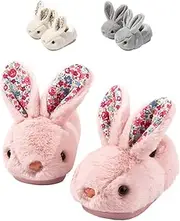 [Miekeits] Kids Bunny Slippers Girls Winter Warm Plush Shoes Soft Anti-Slip Cute Rabbit Home Slippers for Toddler