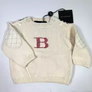 Burberry logo baby pullover sweater 1M elbow patch TAG button neck cotton gift C