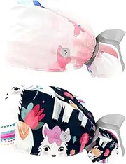 [YTYVAGT] 2-Pc,Nurse Scrub Caps,Scrub Hats with Buttons and Cotton Sweatband,Butterfly Pattern Flowers