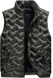 [Mkjuuior] Winter Turtleneck Printing Zipper Vest Men's Pocket Sleeveless Vest Cardigan Coats
