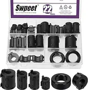 Swpeet 22Pcs 6Sizes Black Clip-on Ferrite Ring Core with Toroid Core Assortment Kit, RFI EMI Noise Suppressor Cable Clip for 7/9/11/13/15/42 * 24 * 16mm Diameter HDMI USB Cable﻿