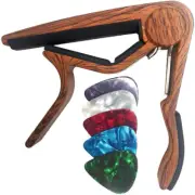 Classical Flat Guitar Capo for Nylon String Guitars-Rosewood Finish with 5 Picks